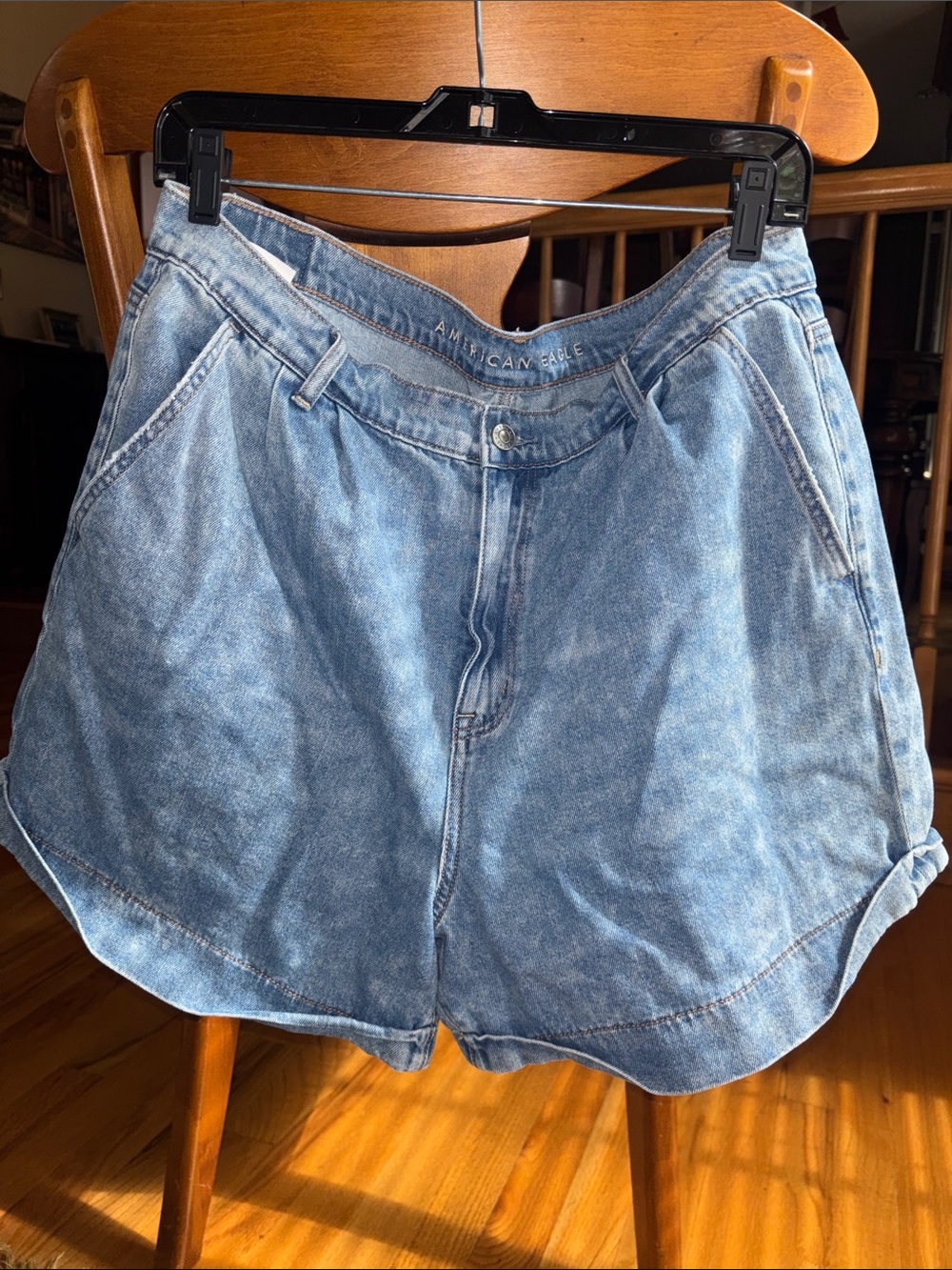 American Eagle Outfitters Washed Light Blue Denim Mom Short